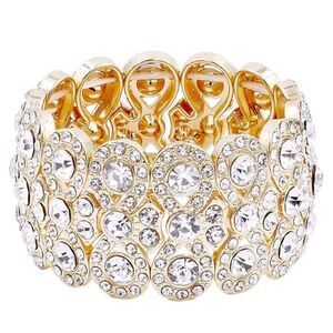 Yellow Gold and Diamond Austrian Crystal Infinity Stretchable Bracelet Bangle